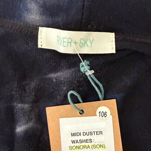 River + Sky Tie-Dye Midi Duster Cardigan Open Front Long Sleeves Navy Yellow Omb - Picture 5 of 6